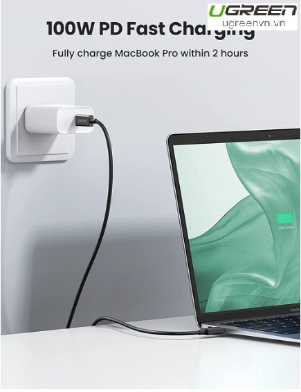 Cáp USB Type-C to USB Type-C Thunderbolt 4 dài 0.8m Ugreen 30389 truyền hình ảnh 8K@60Hz (PD 100W)